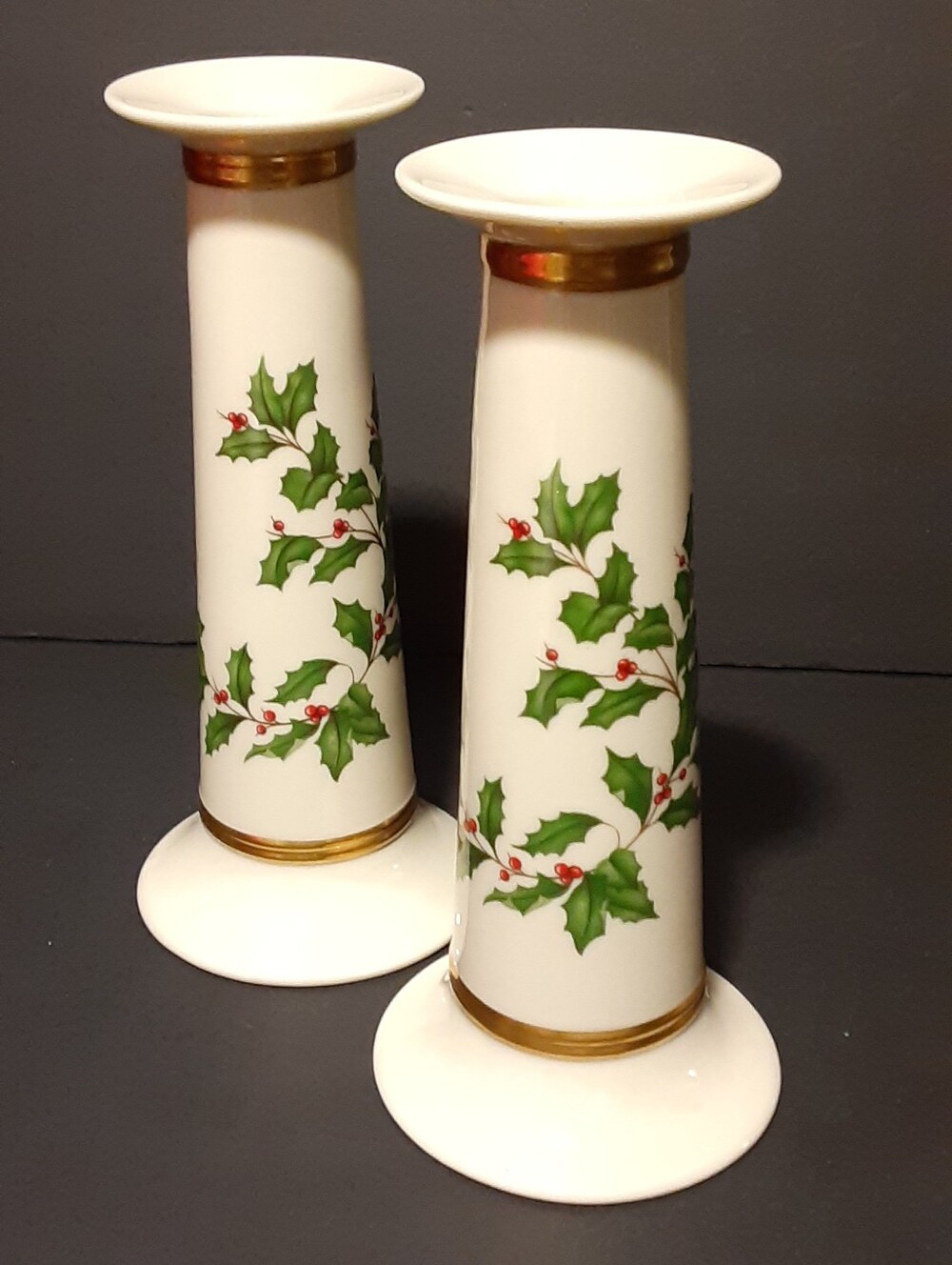 Lenox Holiday Candle Holders Holly & Berries 24k Gold Trim Christmas Candlestick